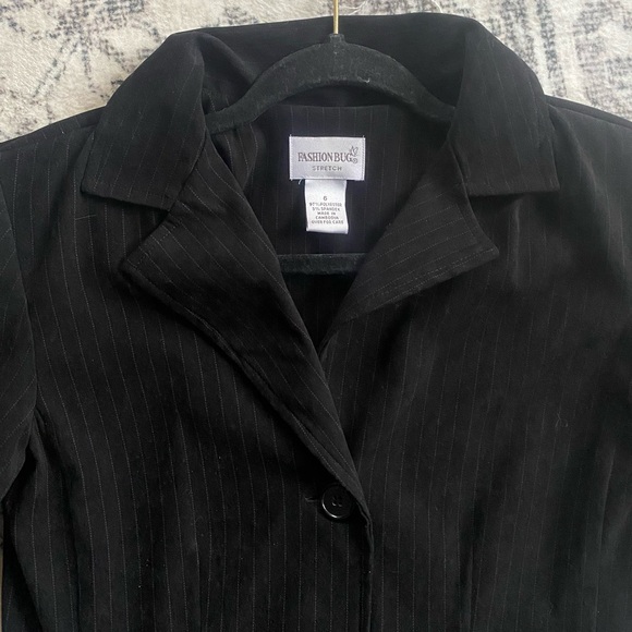 Vtg Y2K Fashion Bug Black White Pinstriped Fitted Long Suit Blazer Soft Jacket S - Picture 3 of 11